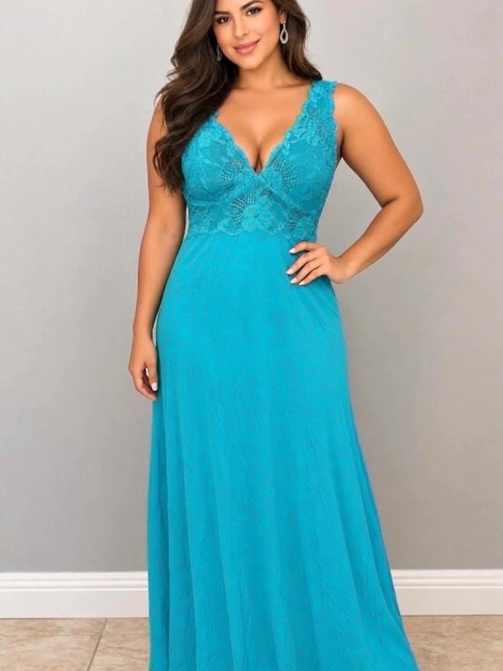 Natori Lace Maxi Dress slip  in Aqua Size Medium luxury